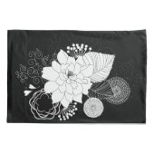 Zwart-witte bloemen op een zwarte achtergrond kussensloop (Achterkant)