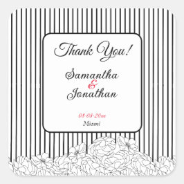 Zwart-witte bloemen op strepen vierkante sticker