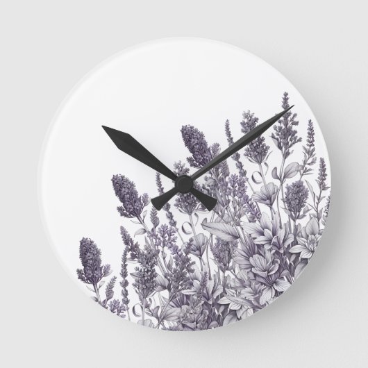 Zwart-witte bloemen ronde klok (Voorkant)