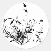 Zwart-witte bloemen ronde sticker (Voorkant)