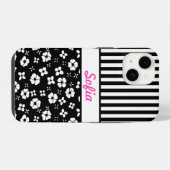 Zwart/Witte Bloemen/Strepen Monogram iPhone Hoesje (Achterkant horizontaal)