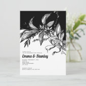 Zwart, witte bloemen, typografische verlovingsfees kaart (Staand voorkant)