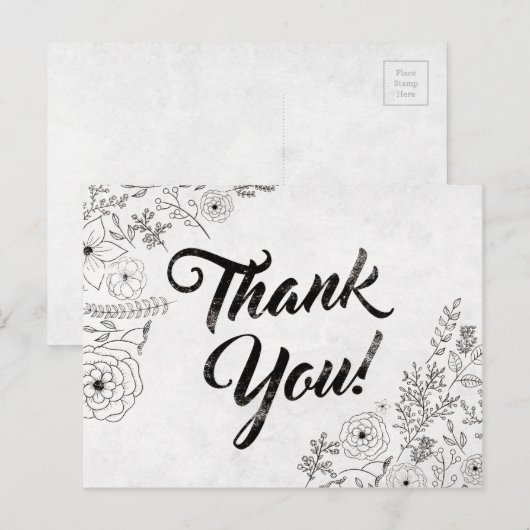  zwart-witte bloemenbedankkaart briefkaart (Voorkant / Achterkant)