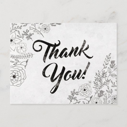 zwart-witte bloemenbedankkaart briefkaart (Voorkant)