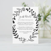 Zwart-witte bloemengarlande trouwdetails informatiekaartje (Staand voorkant)
