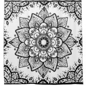 Zwart-witte bloemenmandala douchegordijn (Voorkant)