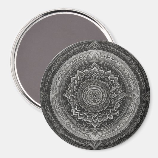 Zwart-witte bloemenmandala magneet (Voorkant / Achterkant)