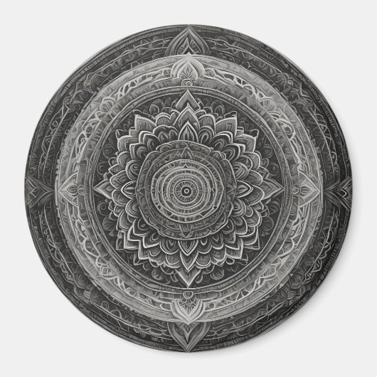 Zwart-witte bloemenmandala magneet (Voorkant)