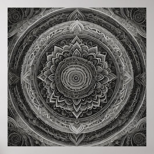 Zwart-witte bloemenmandala poster (Voorkant)