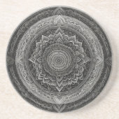 Zwart-witte bloemenmandala zandsteen onderzetter (Voorkant)