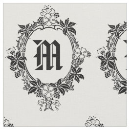 Zwart-witte bloemenrand met monogram stof