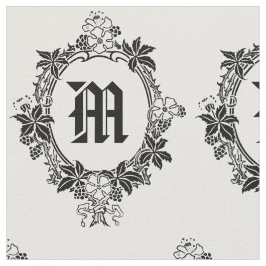 Zwart-witte bloemenrand met monogram stof (Close Up)