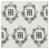 Zwart-witte bloemenrand met monogram stof (Swatch)