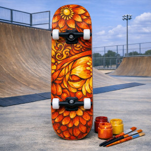 Zwart & Witte Bloemenschildering Schilder Je Eigen Persoonlijk Skateboard