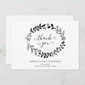 Zwart-witte bloemenslinger trouw dankjewel bedankkaart (Voorkant / Achterkant)