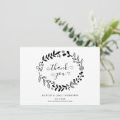 Zwart-witte bloemenslinger trouw dankjewel bedankkaart (Staand voorkant)