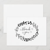 Zwart-witte bloemenslingers bedankje bedankkaart (Voorkant / Achterkant)