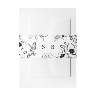 Zwart   Witte Bloementuin Monogram Bruiloft Uitnodigingen Wikkel