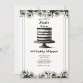 Zwart & Witte Bloemige Anemoon Cake Verjaardagsfee Kaart (Voorkant)