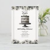 Zwart & Witte Bloemige Anemoon Cake Verjaardagsfee Kaart (Staand voorkant)