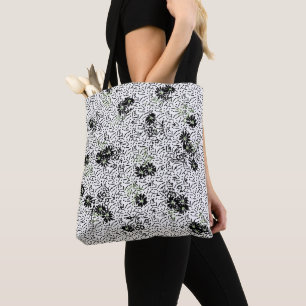 Zwart Witte Bloemige Behang Donker Elegant Ontwerp Tote Bag