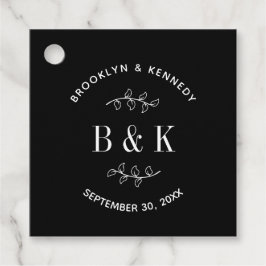 Zwart Witte Bloemige Botanische Monogram Koppel Na Bedankjes Labels