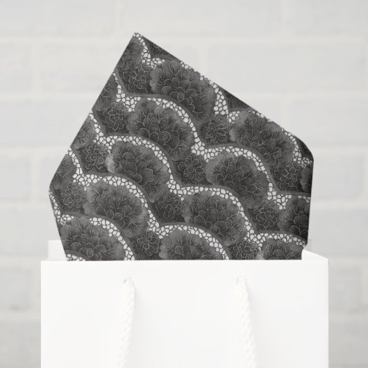 Zwart Witte Bloemige Bruiloftsdouche Tissuepapier (Cadeauzakje)