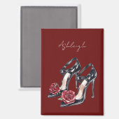 Zwart Witte Bloemige Hoge Hakken Magneet (Voorkant / Achterkant)