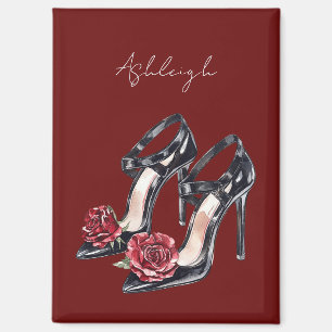 Zwart Witte Bloemige Hoge Hakken Magneet