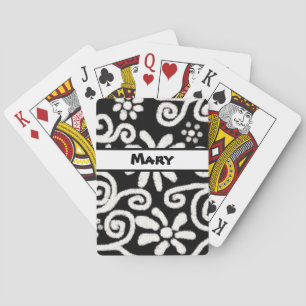 Zwart Witte Bloemige Krullen Patroon Gepersonalise Pokerkaarten