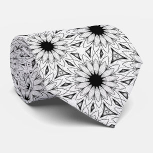 Zwart Witte Bloemige Mandala Patroon Necktie Stropdas