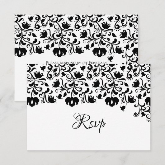 Zwart & Witte Bloemige Save the Date Kaart (Voorkant / Achterkant)