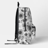 Zwart-Witte Bloemige Zonnebloemen Bedrukte Rugzak (Links)