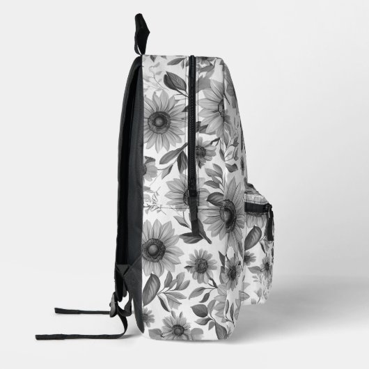 Zwart-Witte Bloemige Zonnebloemen Bedrukte Rugzak (Links)