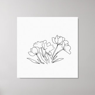 Zwart-witte bloemomtrek canvas afdruk