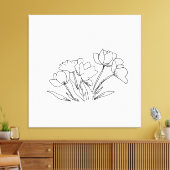 Zwart-witte bloemomtrek canvas afdruk (Insitu (Woonkamer))