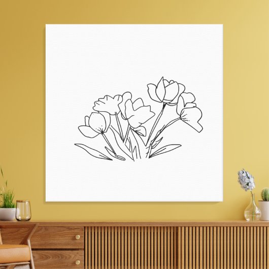 Zwart-witte bloemomtrek canvas afdruk (Insitu (Woonkamer))