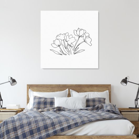Zwart-witte bloemomtrek canvas afdruk (Insitu (Slaapkamer))