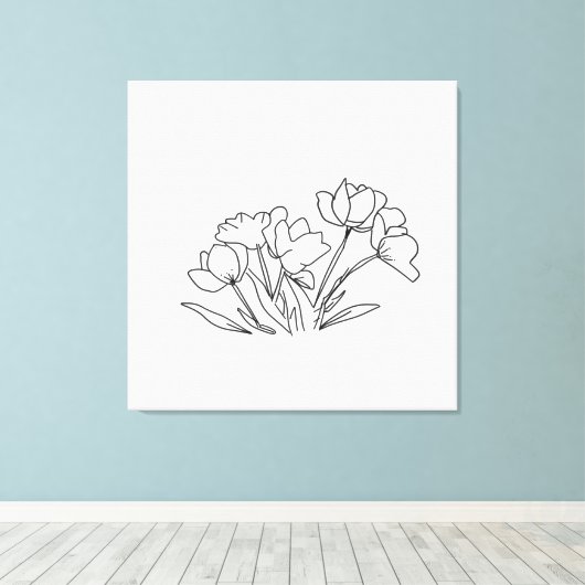 Zwart-witte bloemomtrek canvas afdruk (Insitu (Houten vloer))
