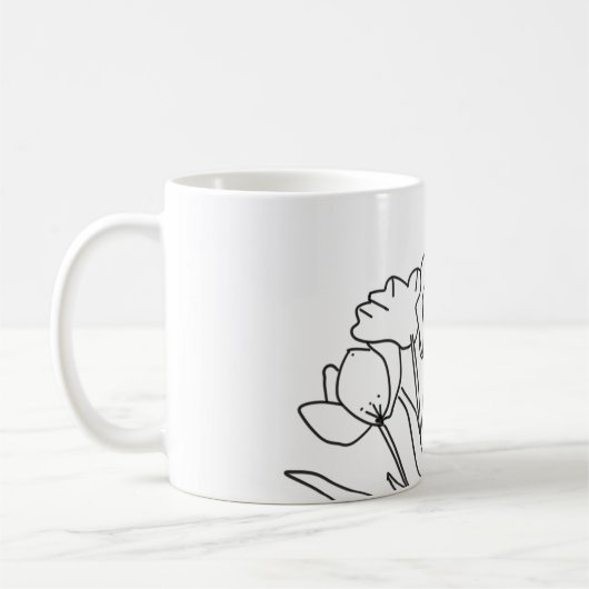 Zwart-witte bloemomtrek koffiemok (Links)