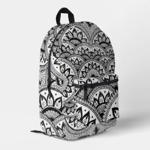 Zwart + Witte Bloemrijke Mandala Boho Chic Kleurba Bedrukte Rugzak