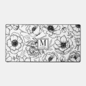 Zwart Witte Bloemrijke Monogram Bureaumat (Voorkant)