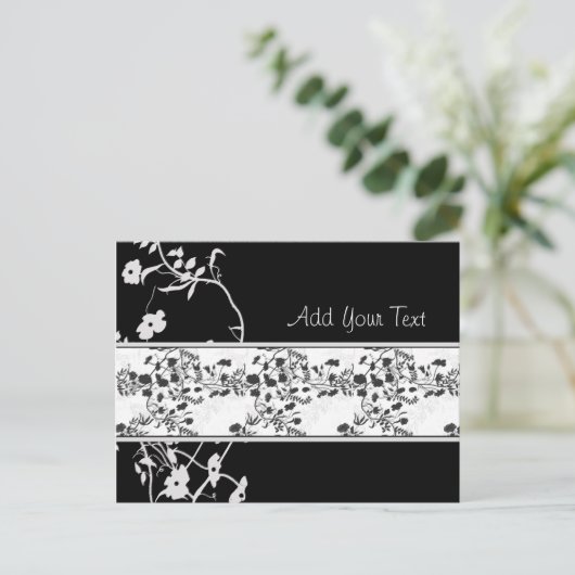 ZWART-WITTE BLOEMROL BRIEFKAART (Staand voorkant)