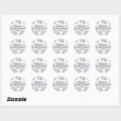 Zwart-witte bloemsticker met dank je ronde sticker (Vel)