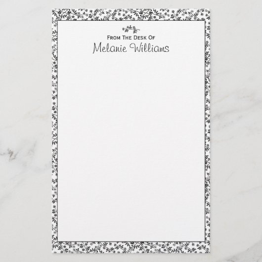 Zwart-witte bloesems gepersonaliseerd briefpapier (Voorkant)