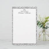 Zwart-witte bloesems gepersonaliseerd briefpapier (Staand voorkant)