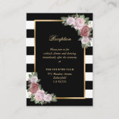 Zwart Witte Blozende Roze Bloemige Trouwreceptie Informatiekaartje (Voorkant)