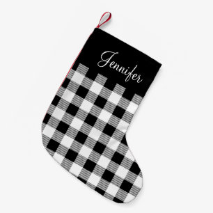 Zwart & Witte Boerderij Buffalo Plaid Patroon Kleine Kerstsok