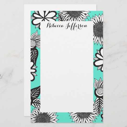 Zwart-witte bohemiaanse handdragende bloemen op Bl Briefpapier (Voorkant / Achterkant)