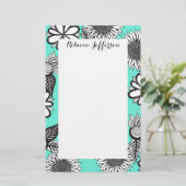Zwart-witte bohemiaanse handdragende bloemen op Bl Briefpapier (Staand voorkant)